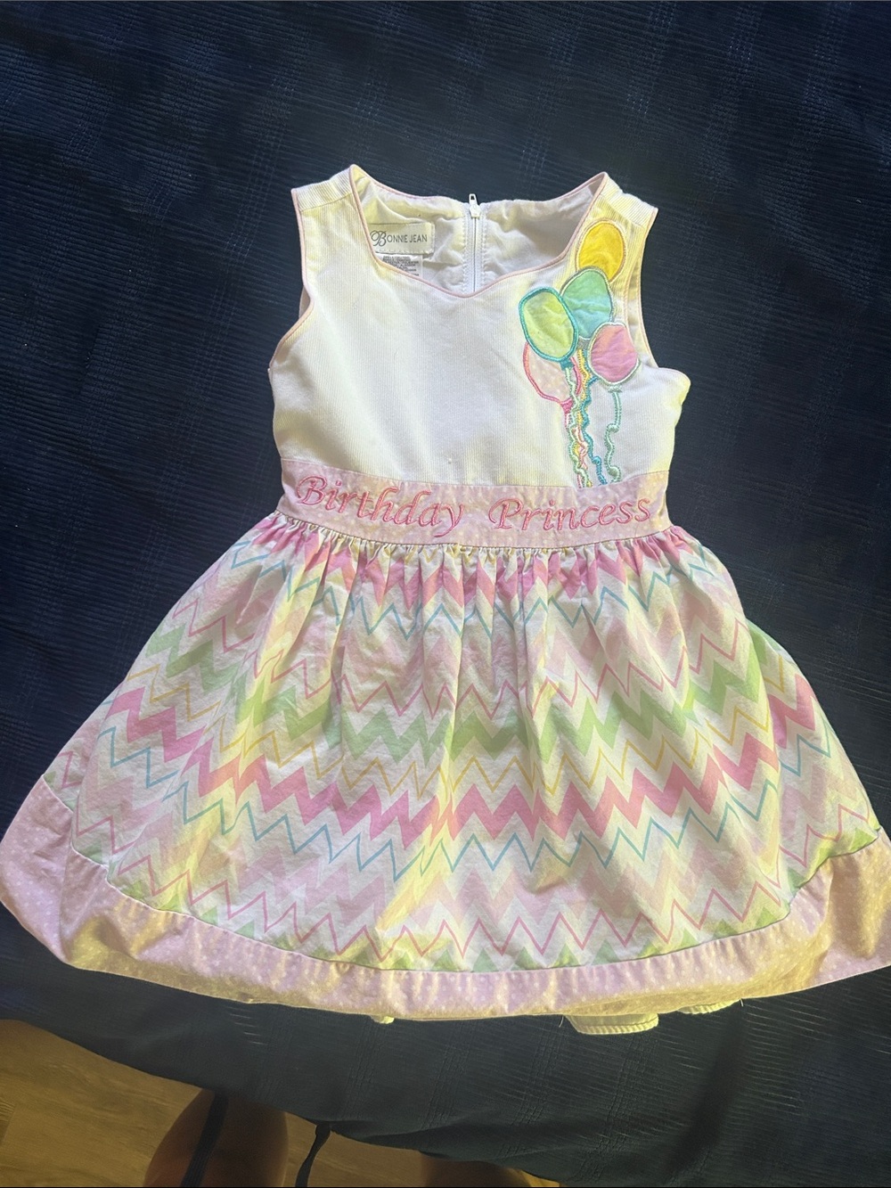 Bonnie Jean Pastel Pink Yellow Mint Birthday Dress with Balloon Appliqué